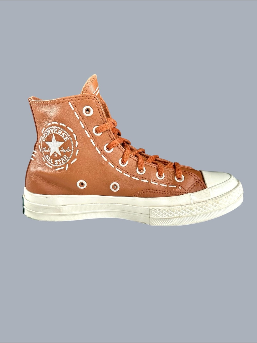 Converse Limited Ed. Chuck 70 Bold Stich Leather ‘Tawny Owl’ High-Top Sneakers - Picture 5 of 11